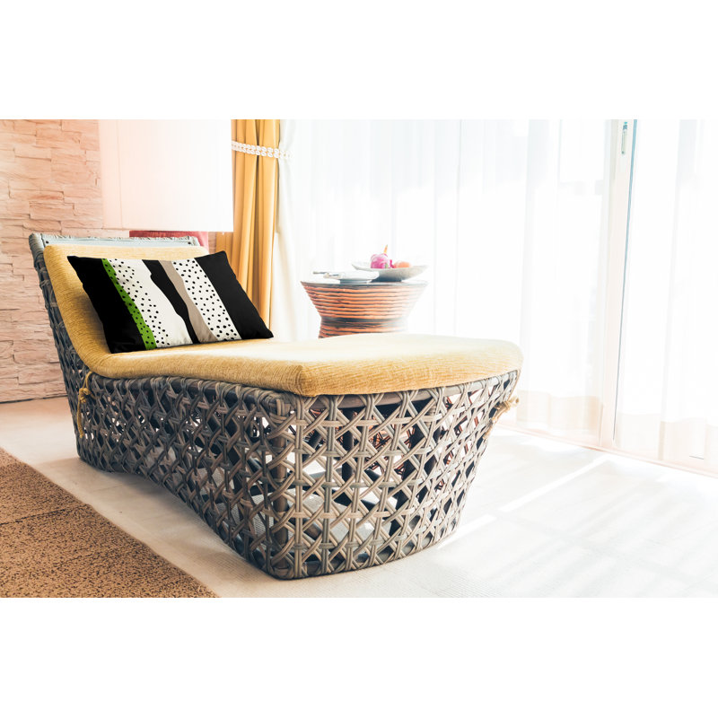 Coussin décoratif intérieur / extérieur en polyester filé Willow, Chartreuse / blanc cassé / beige / noir
