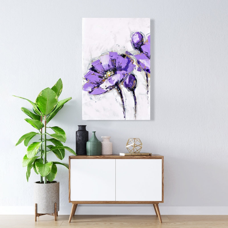 Fleurs mauves sur toile abstraite - décoration florale botanique