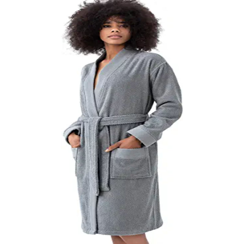 Peignoir de luxe pour femme SEYANTE - Kimono en coton éponge turc biologique certifié GOTS, TG, Gris