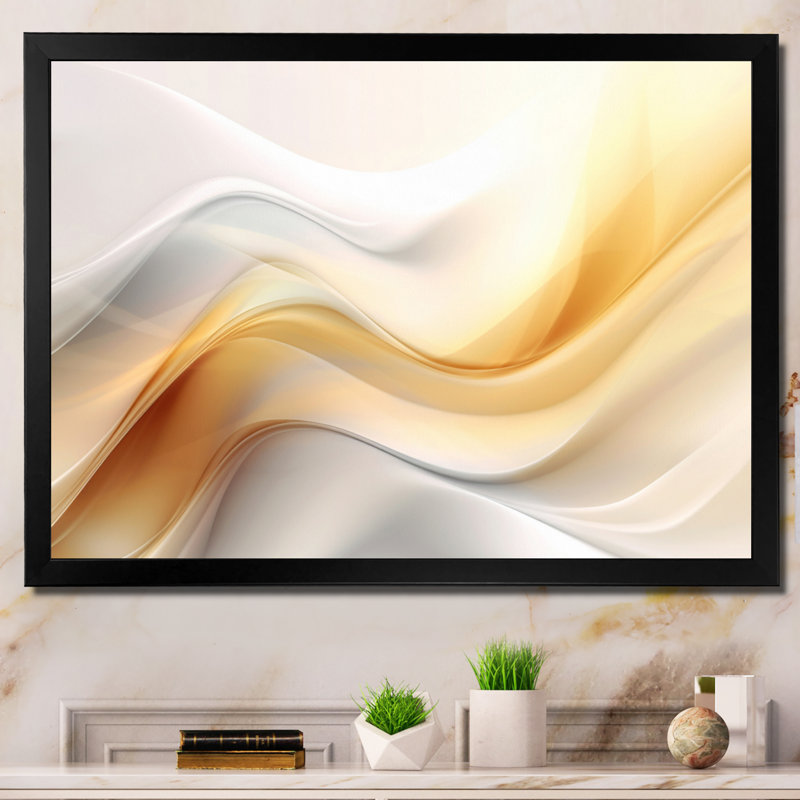 Or et blanc Fractal Tsunami V, H 12 po x l 20 po x P 1 po, Cadre simple noir