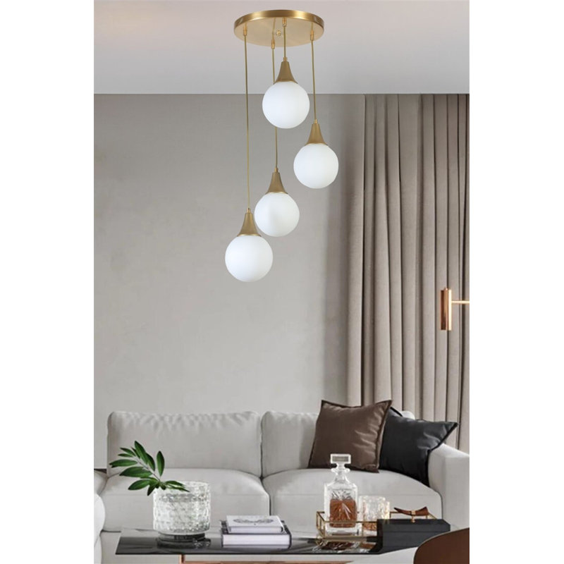 Lustre élégant blanc et or, 11,8 po de diamètre, hauteur réglable jusqu'à 27,6 po | Corps en métal durable, capuchon en verre, douille E27 (40 W maximum) | Parfait pour l'éclairage de la salle à manger, du salon et du vestibule