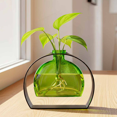 Rounded Arch Recycled Glass Bud Vase & Arched Metal Stand, 6 oz Capacity, Lime Green