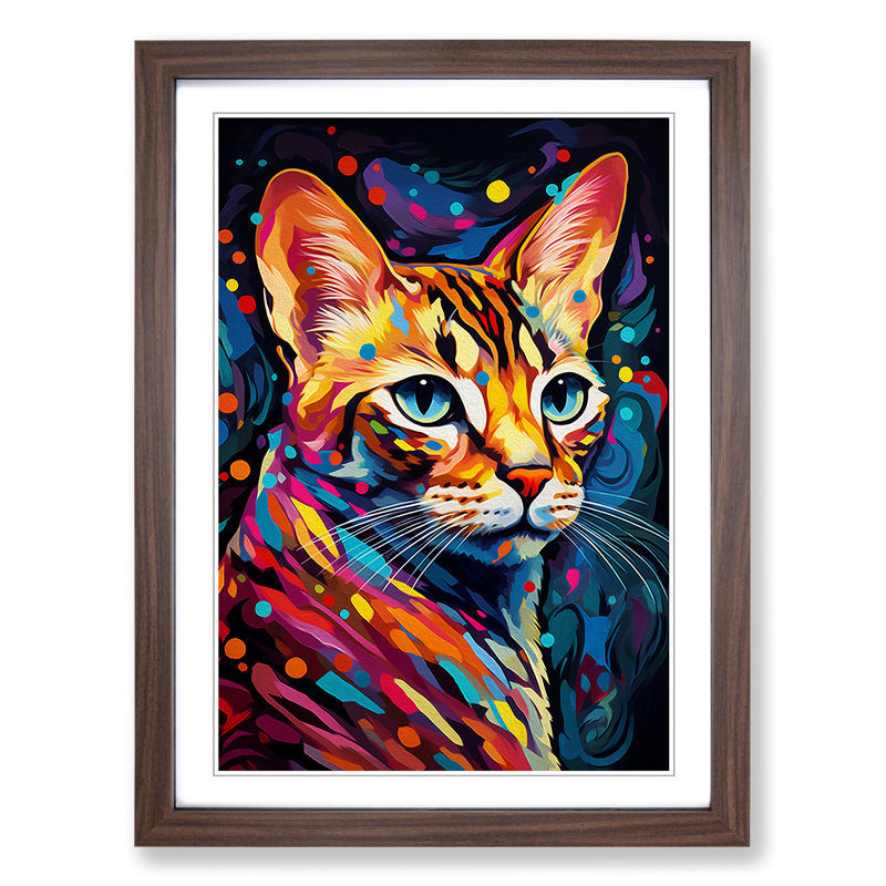 Bengal Cat Orphism No.2 - Single Picture Frame Print on Wood, 34cm H x 25cm W x 2cm D, Walnut
