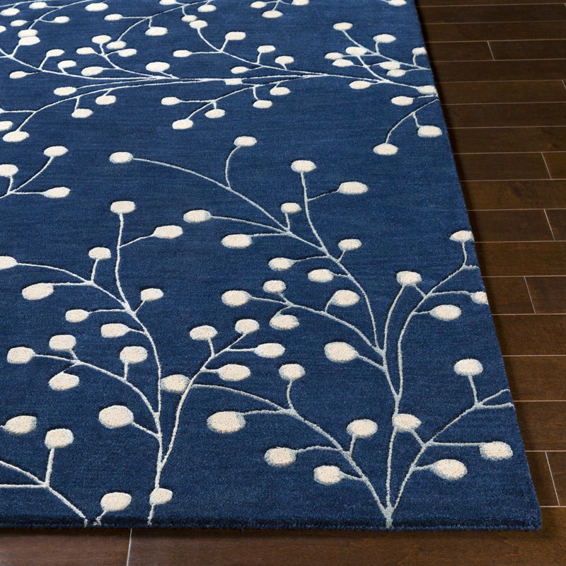 Tapis bleu marine en laine touffeté à la main Elsberry, Marine, Tapis de couloir 2 pi 6 po x 8 pi