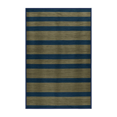 Tapis bleu à rayures horizontales lavable à la machine