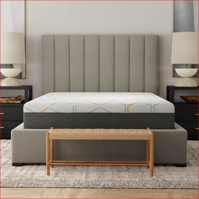 Mattresses: 12" Copper Gel Cooling Memory Foam with Edge Support &amp; Air Grid Base | Grey | Split California King