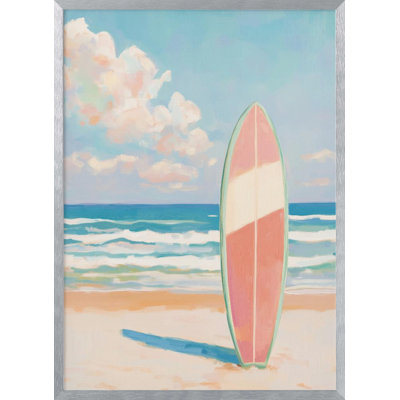 «Sea Beach Surfboard», art mural texturé encadré