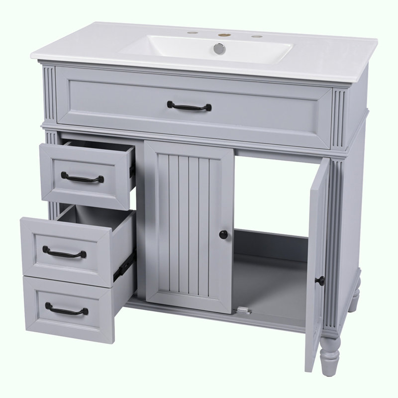 Meuble-lavabo 36 po avec lavabo, Noir, noir, noir, noir, Gris