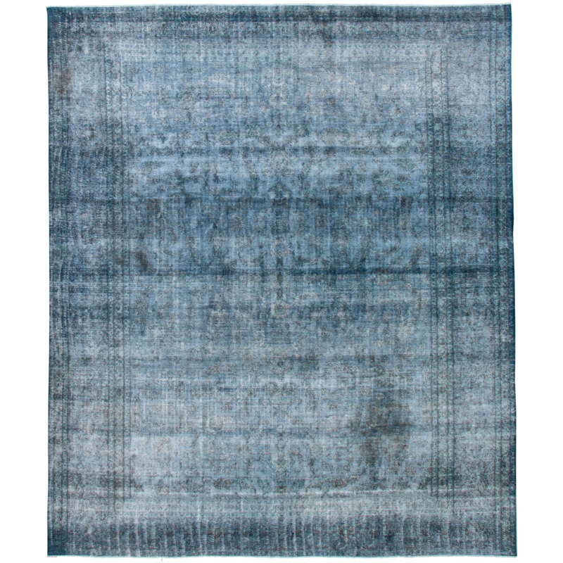 Tapis bleu foncé en laine noué à la main de conception unique 10 pi 5 po x 12 pi 2 po Campden