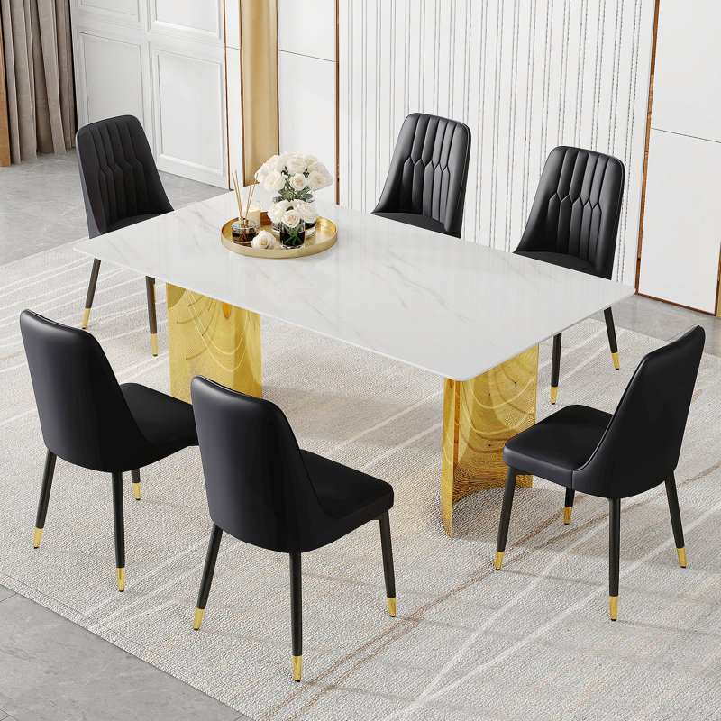 Ensemble de table de salle à manger, une table d'intérieur avec pieds et chaises en acier inoxydable, Noir