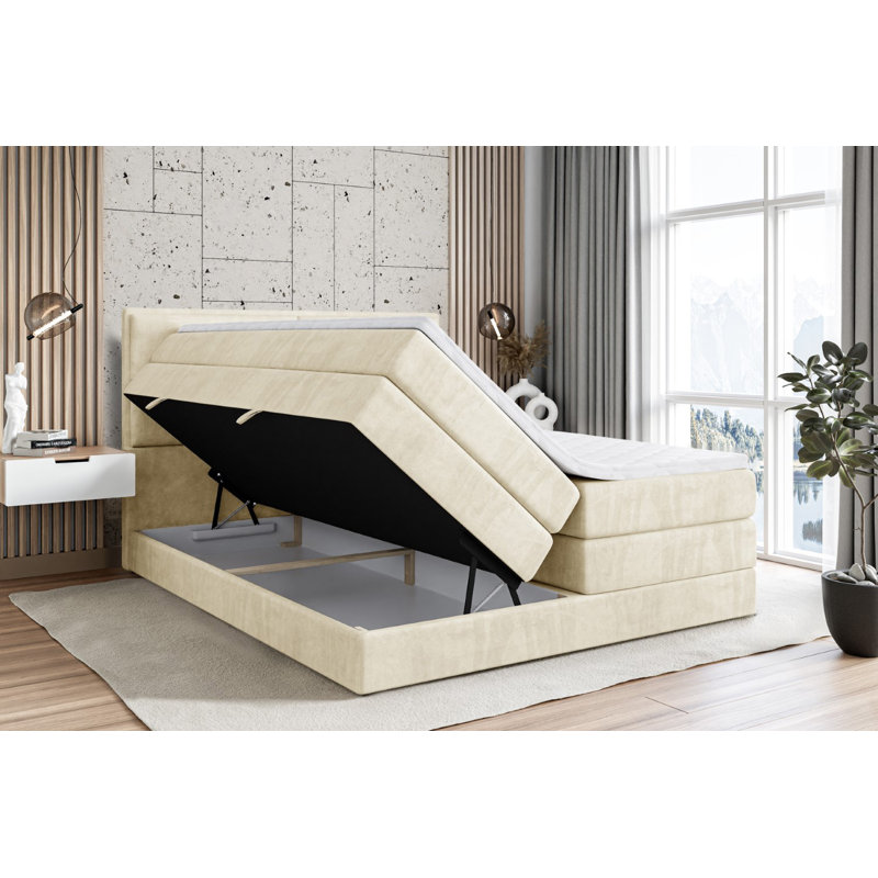 Divan Bed with Mattress, 120cm W x 200cm D, Beige