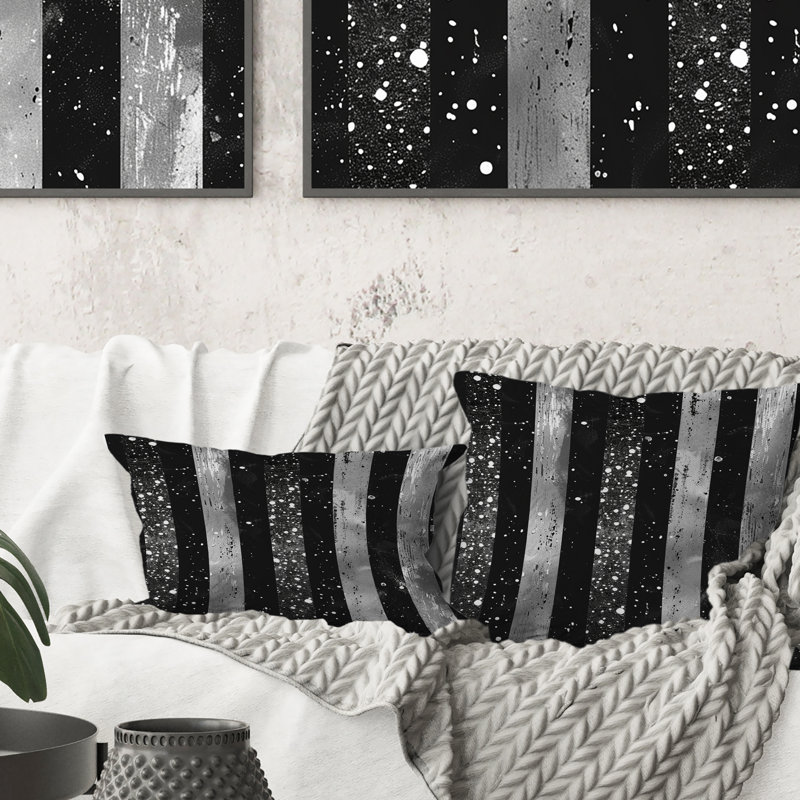 Sparkling Stripes - Glam Throw Pillow, 16"H x16"H, Gray/Silver