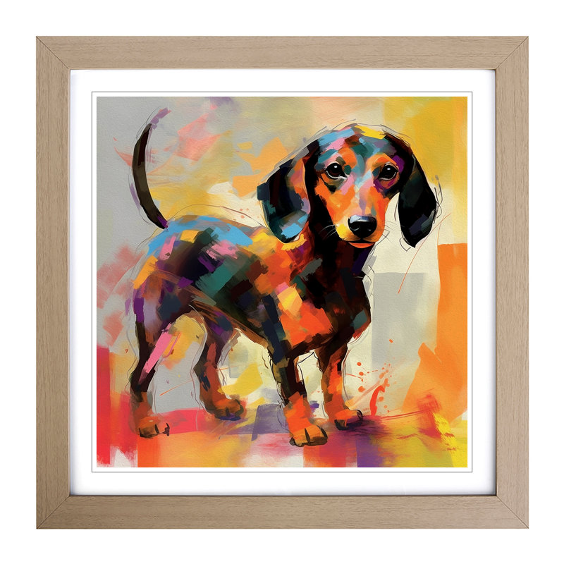 Dachsund Abstract Expressionism - Framed Print, Oak