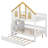 Full Size Wooden House-Style Bunk Bed With Window Door And Roof, Storage Staircase And Trundle