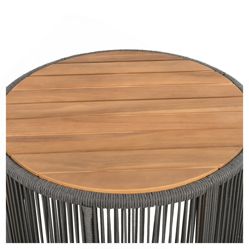 Table basse pour l'extérieur en corde de rotin et bois d'acacia, Gris