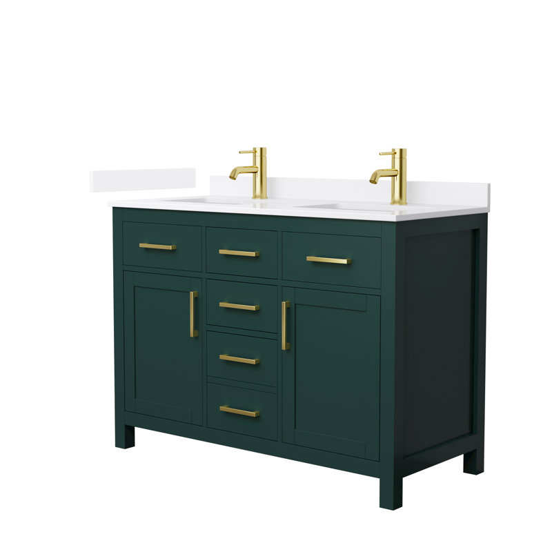 Beckett 48" Freestanding Double Bathroom Vanity with Quartz Top, Brushed Gold, White Quartz, Green