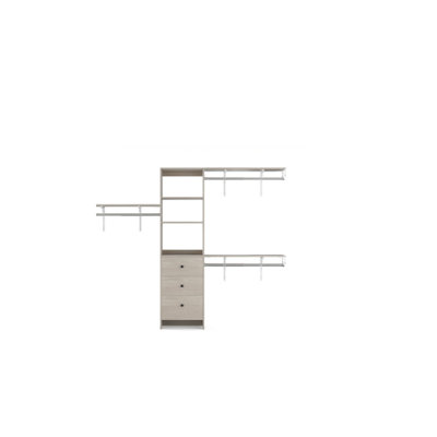 Étagère de rangement pour garde-robe avec 3 tiroirs, tablettes et barre de suspension extensible