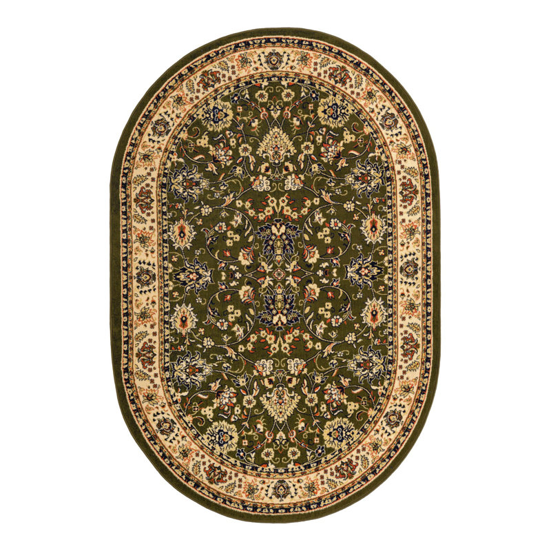 Tapis vert à motif floral Hanan, Vert, Oval 6'1" x 9'