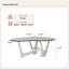 Table basse triangulaire abstraite en verre 43 po avec base sculpturale blanche-1773246258-1773246259
