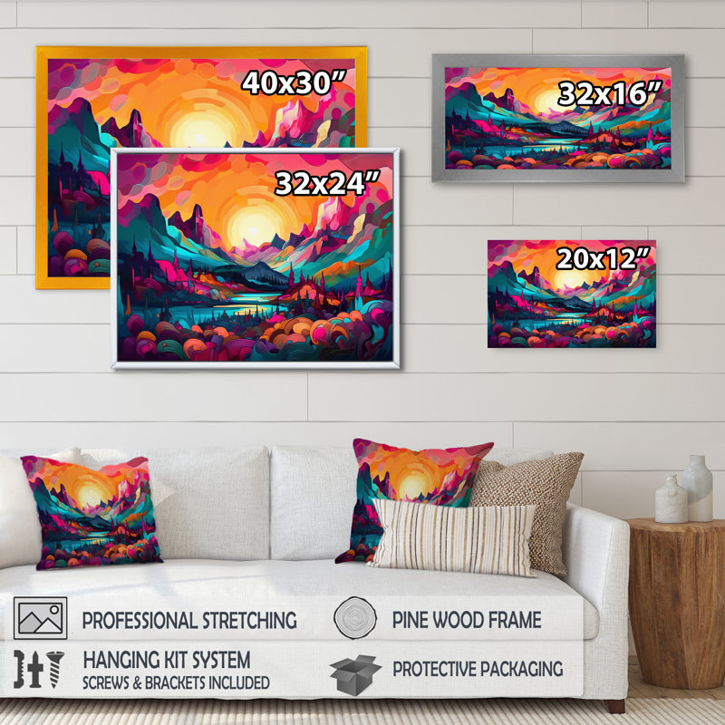 " Vibrant Sunset Shining Over Mountains III ", 12" H x 20" W x 1" D, Wrapped Canvas