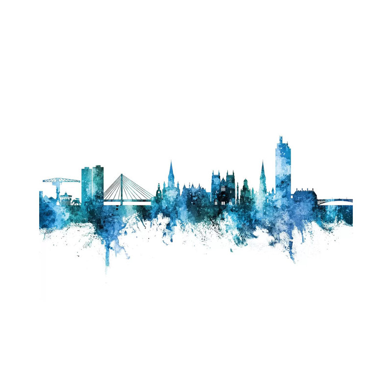 Nantes France Skyline Blue Teal by Michael Tompsett - 1 Piece Wrapped Canvas Painting, 20.32 cm H x 30.48 cm W