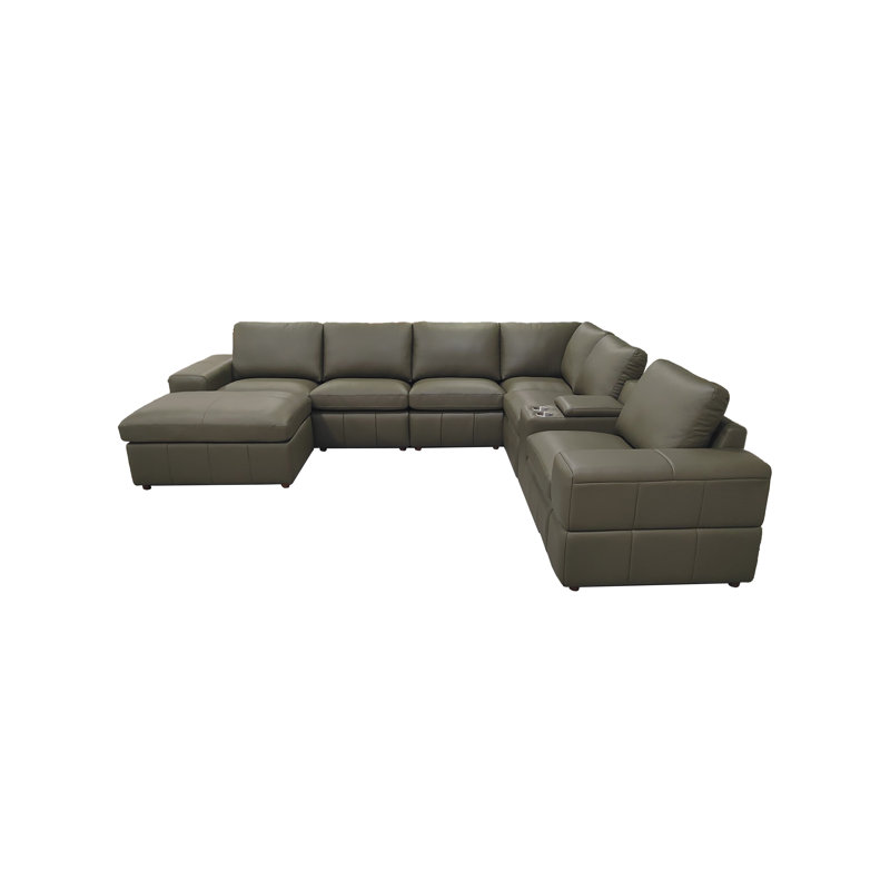 Sobekhenet Leather Match Large Seating Modular Sectional, Olive Green Leather Match, 33" H x 131" W x 115.5" D