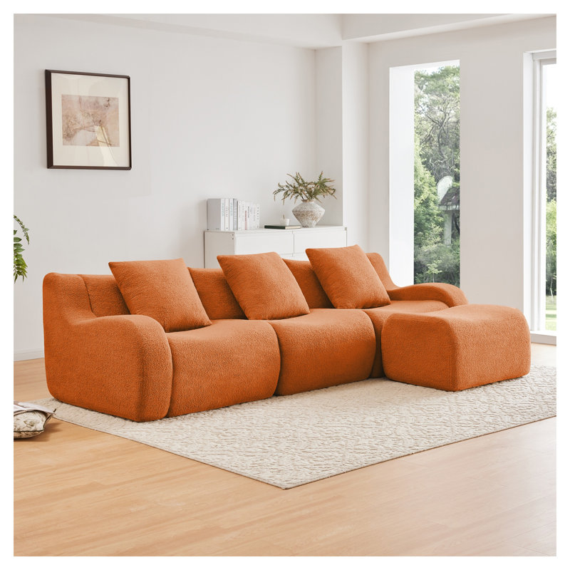 Canapé modulaire orange à 3 places modulaire, mobilier de salon en tissu haut de gamme sans assemblage, Orange moelleux