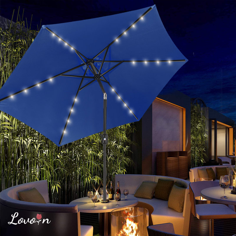 Boxwell Lighted Market Umbrella, Navy, 98.4" H x 90" W x 90" D