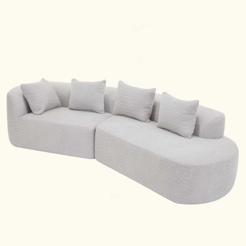 Canapé modulaire incurvé moderne avec éponge et chaise longue entièrement compressée à haute densité, revêtement en perle, ensemble de 2 pièces, faisant face à droite entièrement assemblé, pour le salon, le salon