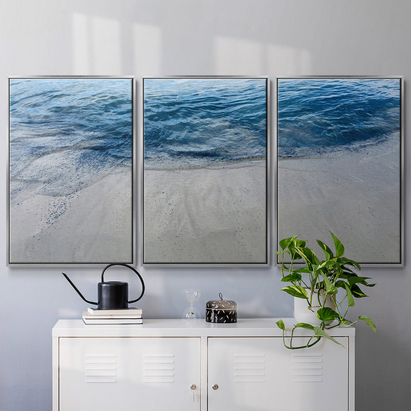 Aegean Blue Water - 3 pièces, reproduction sur toile, H 24 po x l 48 po x P 2 po, Argenté