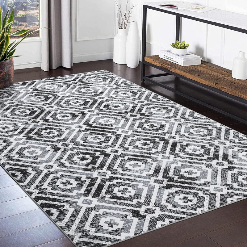 4x6 Modern Geometric Washable Area Rug – Non-Slip, Soft Trellis Design, Stain-Resistant for Living Room, Bedroom, Kitchen, Dining Room