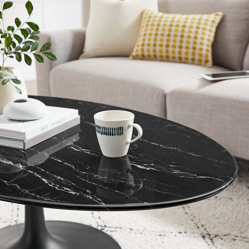 Table basse ovale en marbre Lippa, Noir, H 17,5 po x L 48 po x l 27,5 po