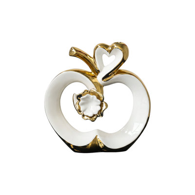 Sculpture de pomme nordique en céramique émaillée avec tige dorée - décor de table moderne à cœur creux pour le salon (2 couleurs, 2 tailles)