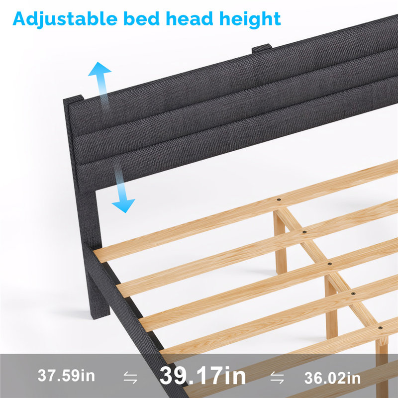 Bed Frame With Boucle Upholstered Headboard, Platform Bed, Queen