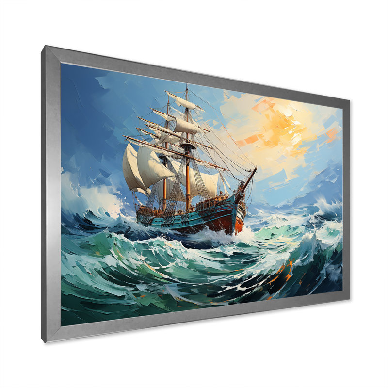 The Pirate Boat Odyssey's Voyage III - Classics, art mural, Cadre de coin argenté fermé, H 16 po x l 32 po x P 1 po