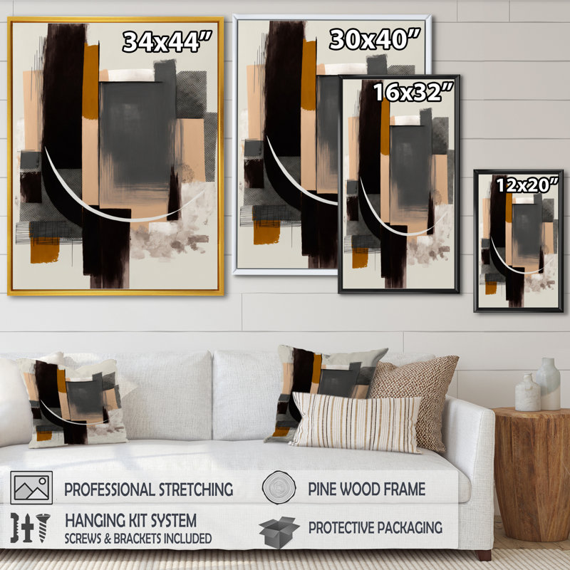 «Warm Watercolor Abstract II», art mural abstrait, H 20 po x l 12 po x P 1 po, Cadre flottant noir