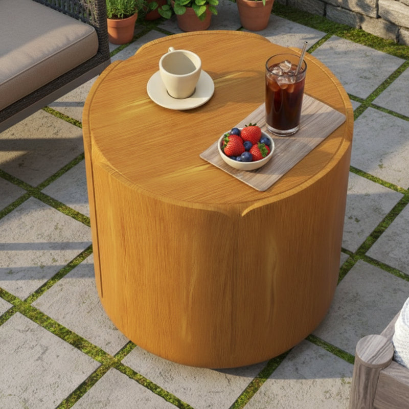 19.29"H Round Outdoor Indoor Side Table, Modern Wood Grain Patio Garden Stool, Sturdy MGO (Magnesium Oxide) Waterproof, No-Assembly Table For Patio, Garden, Backyard, Living Room