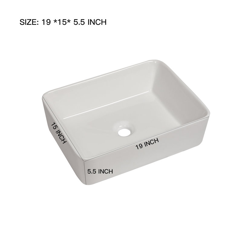 Lavabo vasque de salle de bain rectangulaire en céramique blanche L 19 po x l 15 po