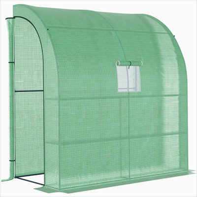 7' X 3' X 7' Lean To Greenhouse, Walk-In Green House, Plant Nursery With 2 Roll-Up Doors And Windows