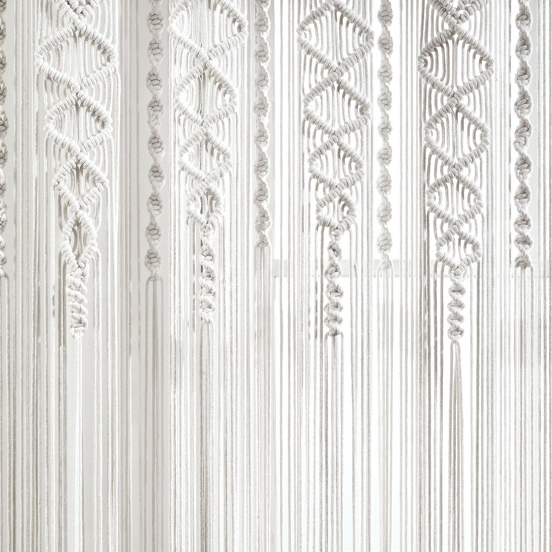 Panneau de rideau simple diaphane avec passe-tringle Boho Macrame, Blanc