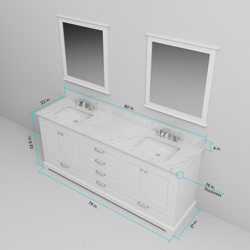 Ensemble de meuble-lavabo double 80 po Dukes, Blanc, Marbre de Carrare blanc