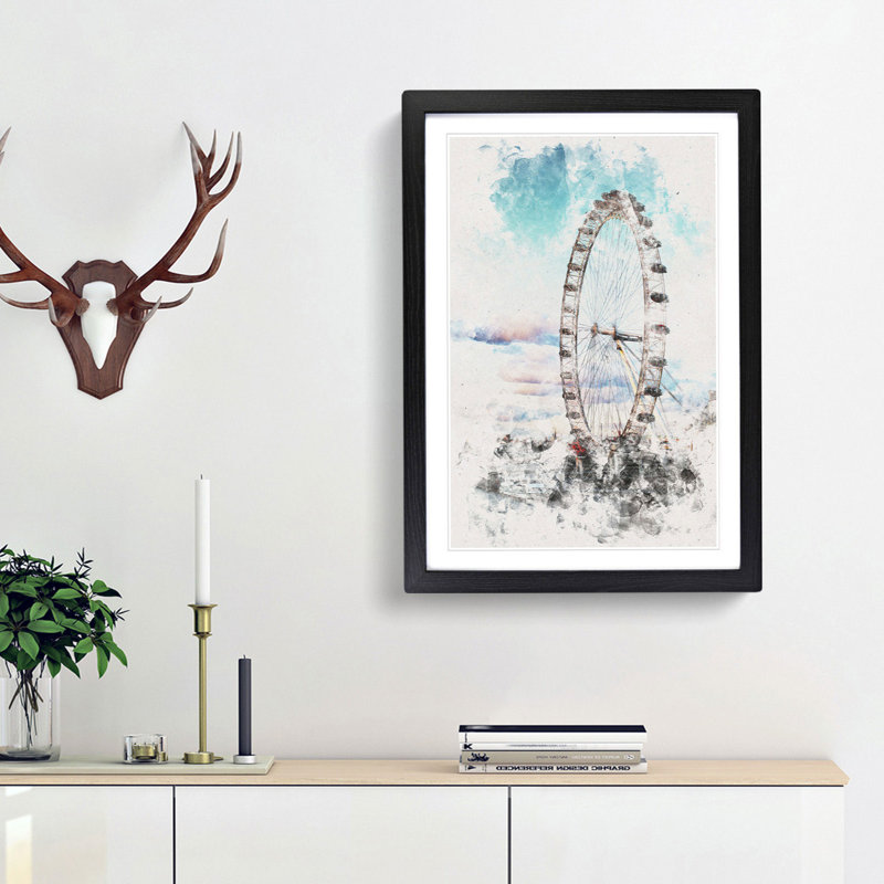 The London Eye - Framed Print, 33cm H x 24cm W x 2cm D, Black Framed