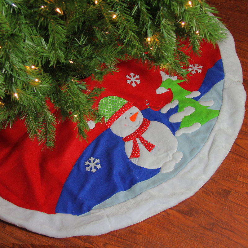 Jupe d'arbre de Noël 48 po en molleton rouge avec bordure en fausse fourrure