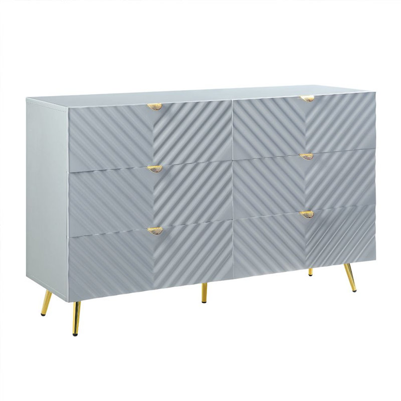 Schulz 55'' W 6 - Drawer Dresser, Gray High Gloss
