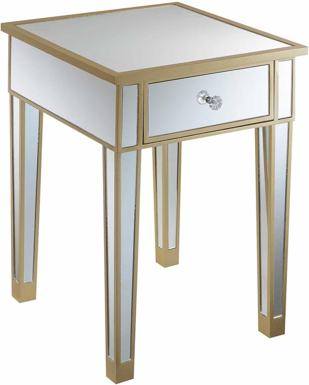 Everly Quinn Gold Coast Mirrored End Table With Drawer, Fir Wood ...