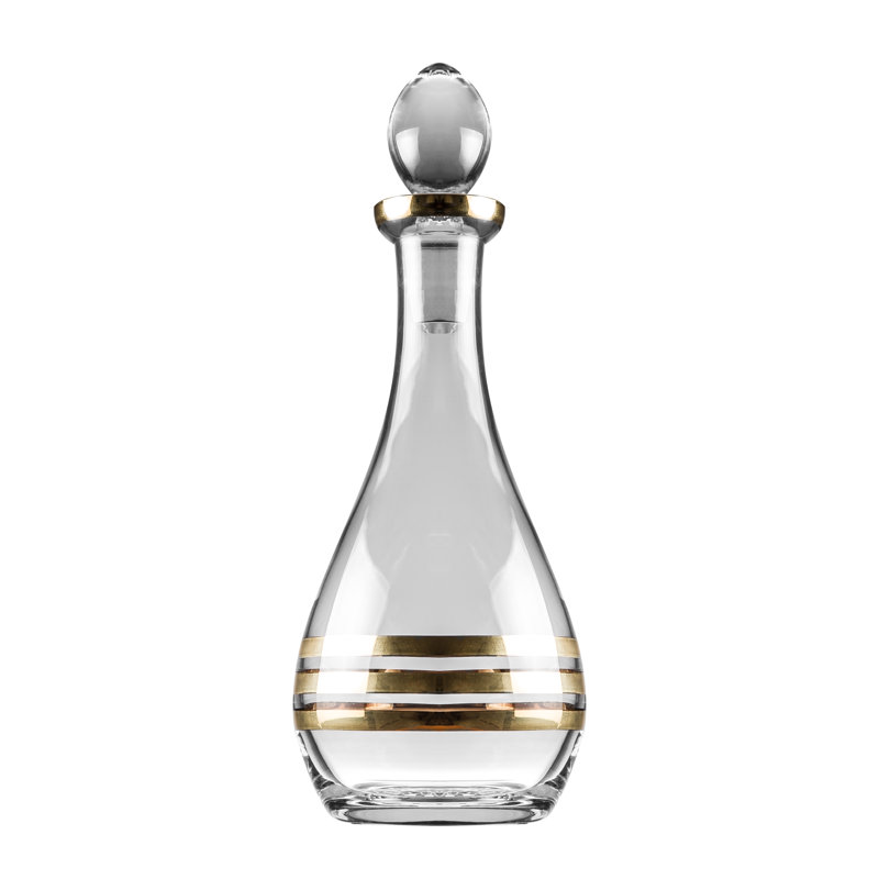 Verre - carafe à vin - pour rouge - blanc - vin - carafe - or rayé - avec bouchon - 48 oz - Fabriqué en Europe - par Majestic Cadeaux Inc.