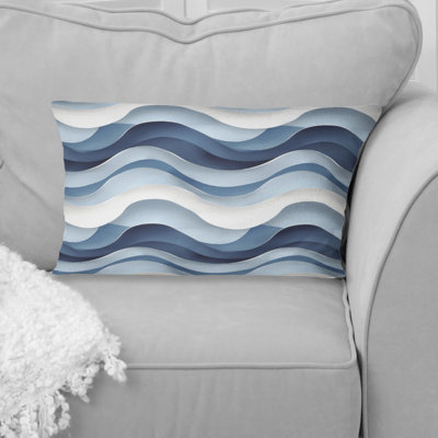 White Blue Modern Waves II - Modern Lumbar Pillow