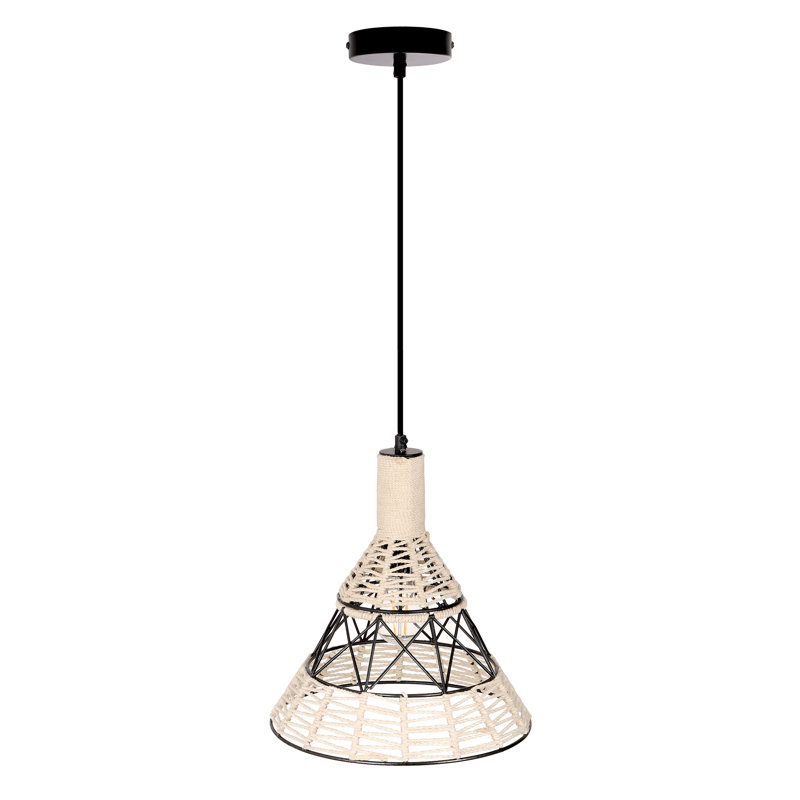 12"W Sandy Bohemian White Cone Shade Pendant