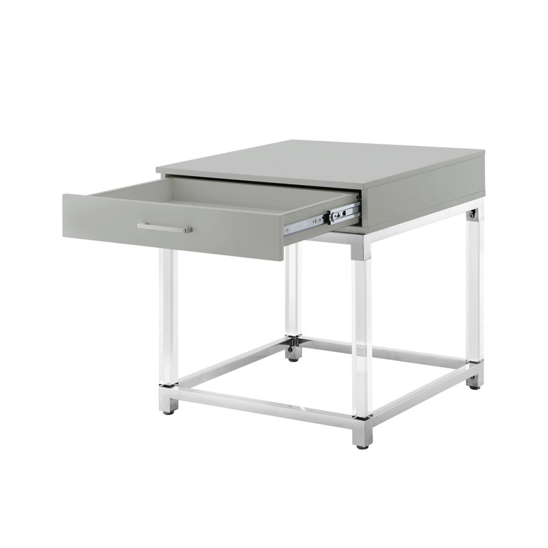 Ungar End Table with Storage, Light Gray, Chrome