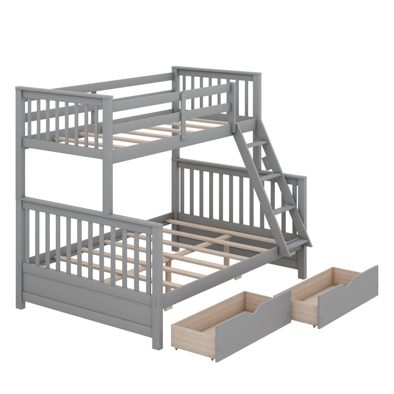 Janete Kids Twin Over Full Bunk Bed with Drawers, Gray